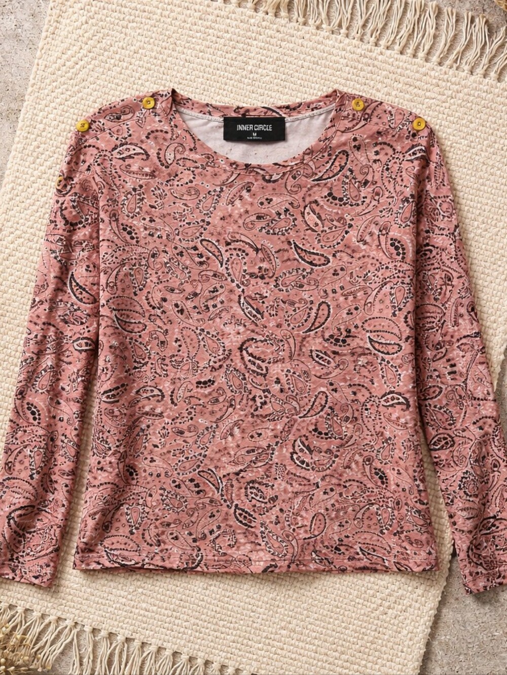 Inner Circle Women's Pink Paisley Long-Sleeve Top